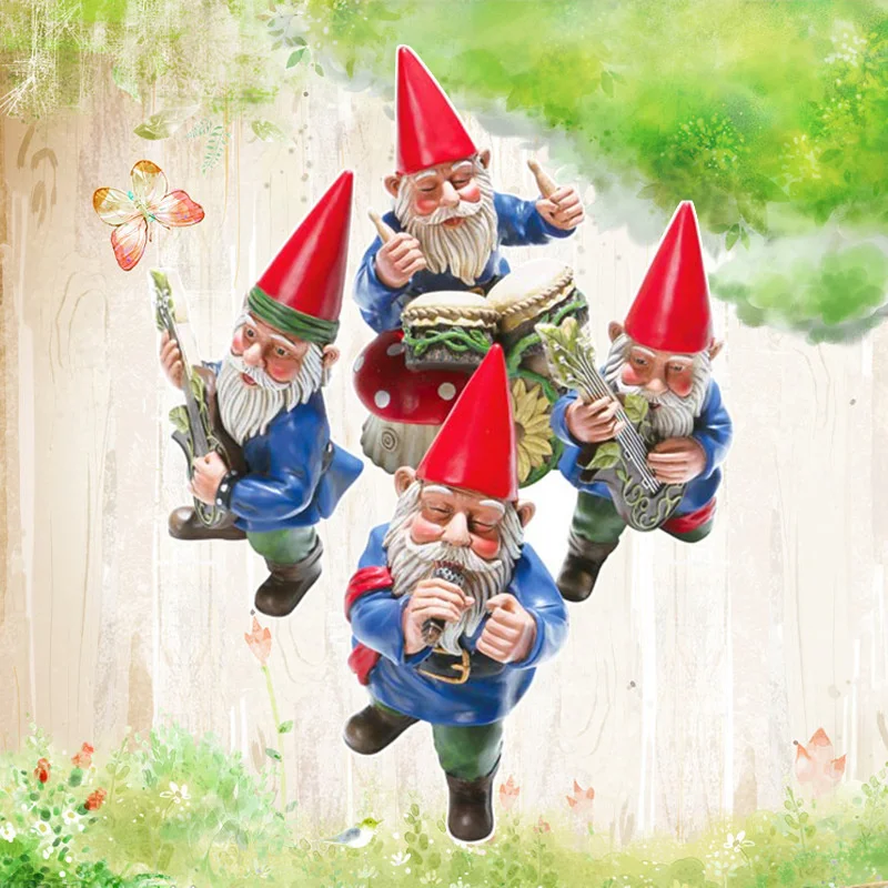 

New Trend Style Singing Band Dwarf Elf Quartet Home Decoration Resin Crafts