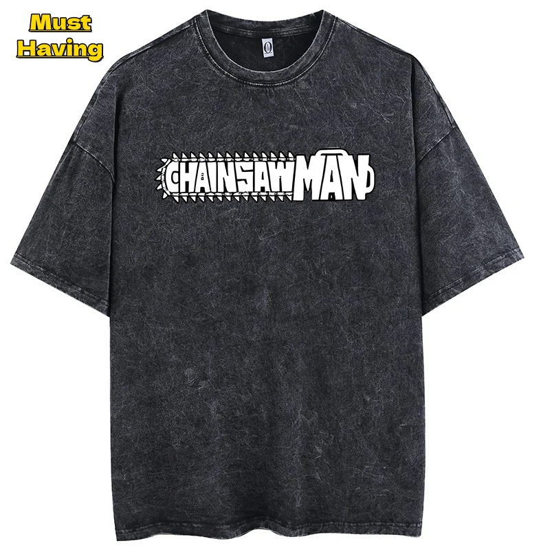 

Anime Chainsaw Man Graphic Tshirt for Men Vintage Washed Cotton Tees Tops Casual Oversized T-shirt Harajuku Gothic Streetwear