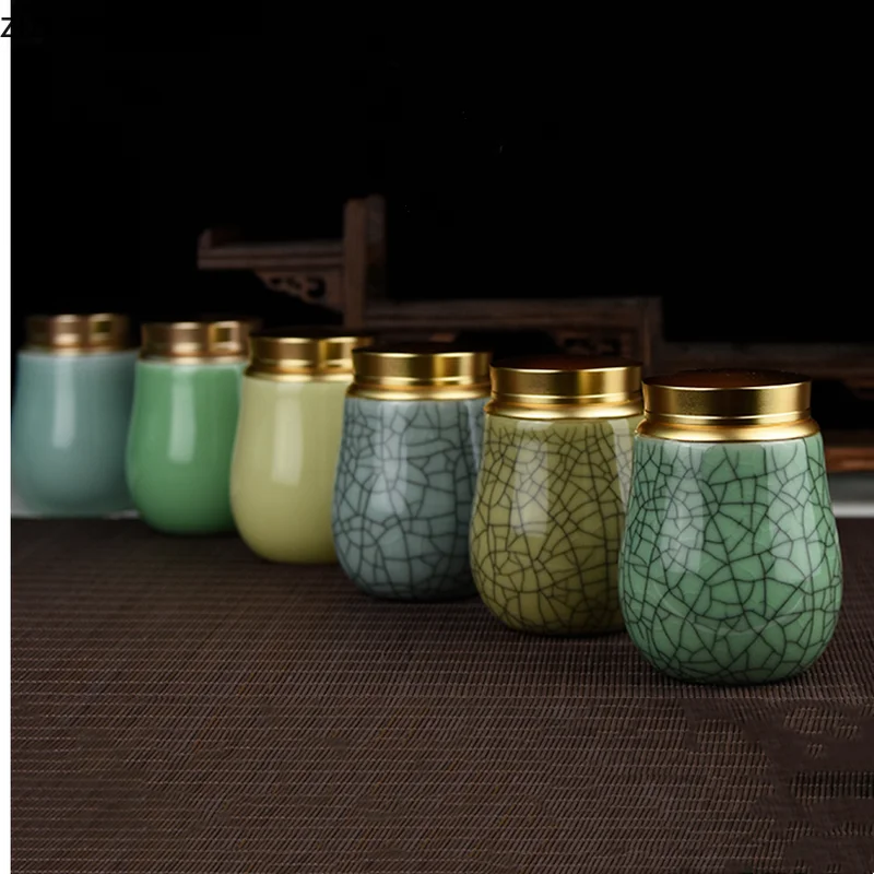 Ceramic Jar with Metal Lid Sealed Jars Tea Caddy Tea Box Storage Tank Candy Jar Food Storage Jars Container Organizer