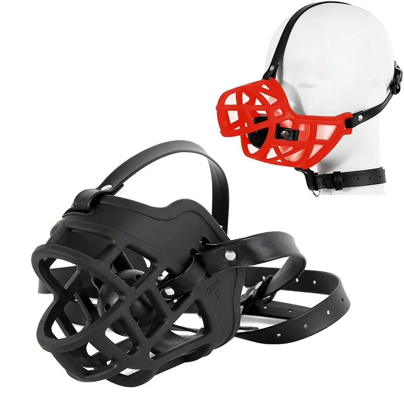 Leren masker Siliconen mond Orale gagset Hoofd Gezicht Bondage Harnas Balbeet Gag Fetish Beperking Seksspeeltje Slaaf_voghion.com