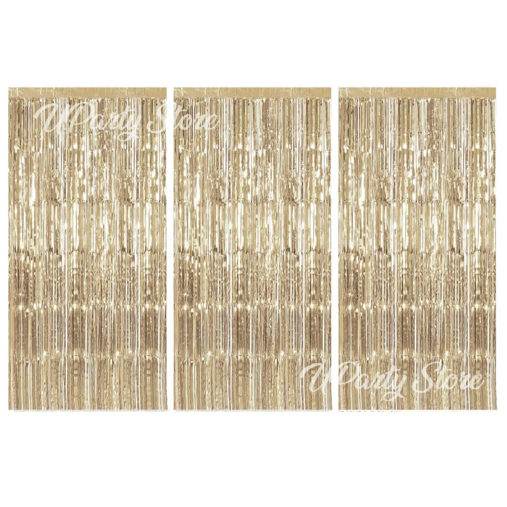 Silver Foil Fringe Curtains - Set of 3, Metallic Rose Gold Tinsel Streamers for Celebrations and Events Backdrop Decor