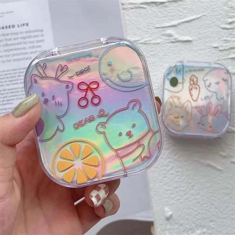 Contact Lens Case Portable Square Container Clip Rod Pocket Mini Box Cartoon Rabbit