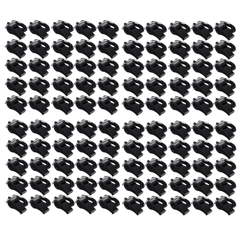 

ELOS-100 Pcs Black Lanyard Plastic Whistles Coaches Referees Fans Cheer Student Whistles Emergency Survival Whistles Bulk
