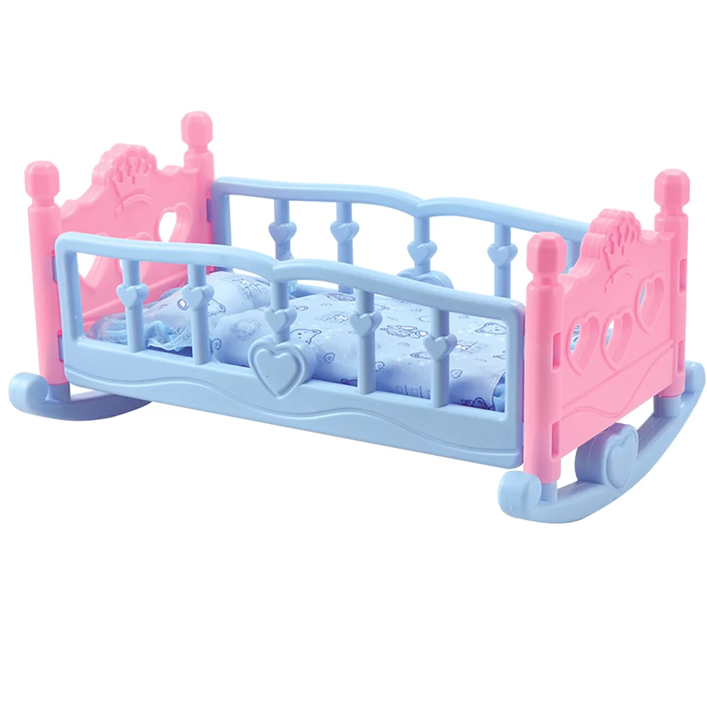 Cot for Kids Baby Crib Shaker Mini Bed Model Wooden Girls Toy Pretend Play House Furniture Child