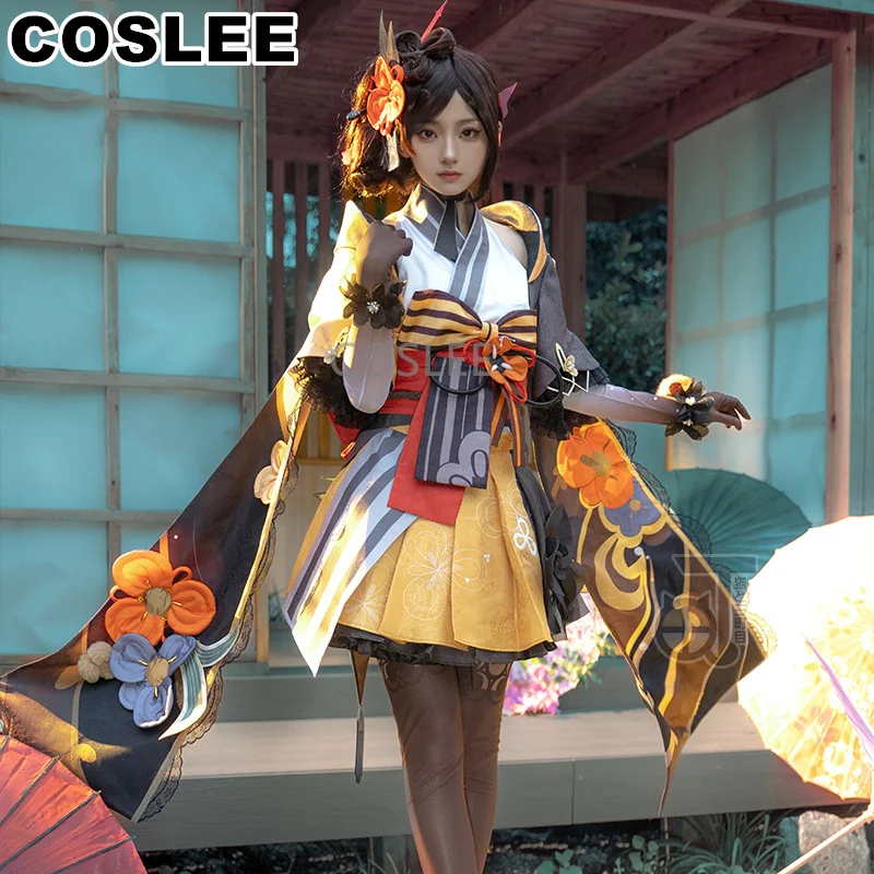 

COSLEE Genshin ударопрочный костюм Chiori для косплея, костюм для игры, элегантное милое кимоно, платье на Хэллоуин, женская форма