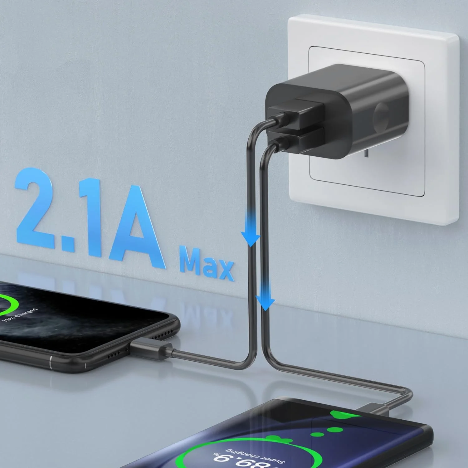 Universal Dual Interface USB Power Adapter with AU Plug - 5V 2A Wall Charger
