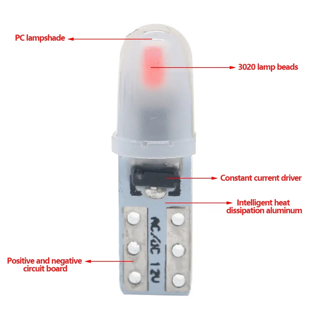 5pcs T5 LED 전구 자동 자동차 대시 보드 조명 계기판 램프 2-3014 SMD 무극성 7 생생한 조명 색상 DC 12V