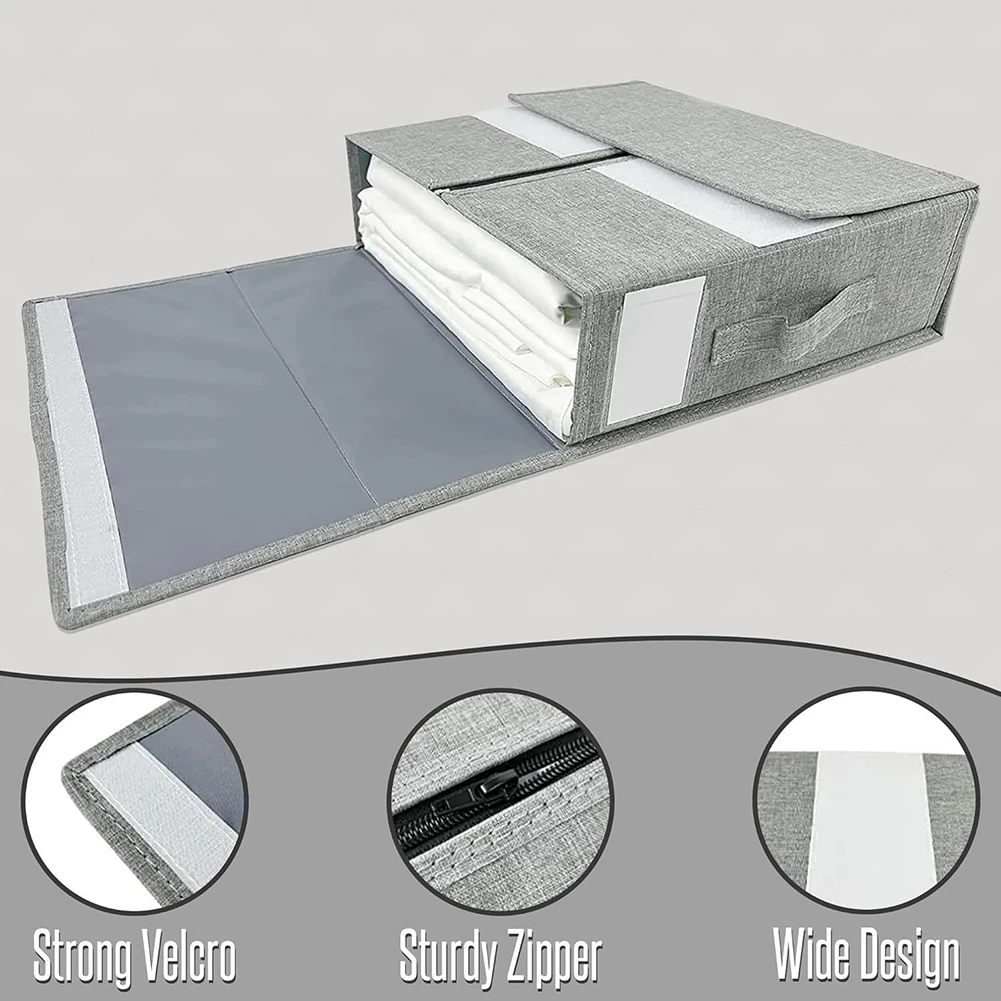 Bed Sheet Set Storage Box Fabric Label Window Zipper Folding Blanket Finishing Box Wardrobe Bedding Storage Closet Organizer 3