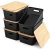 Baskets for Organizing Plastic Storage Bins With Bamboo Lids Small Shelf Basket Container for Organizing Shelves Desktop 1