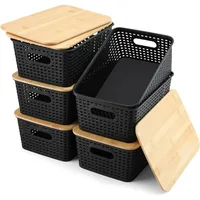 Baskets for Organizing Plastic Storage Bins With Bamboo Lids Small Shelf Basket Container for Organizing Shelves Desktop 1
