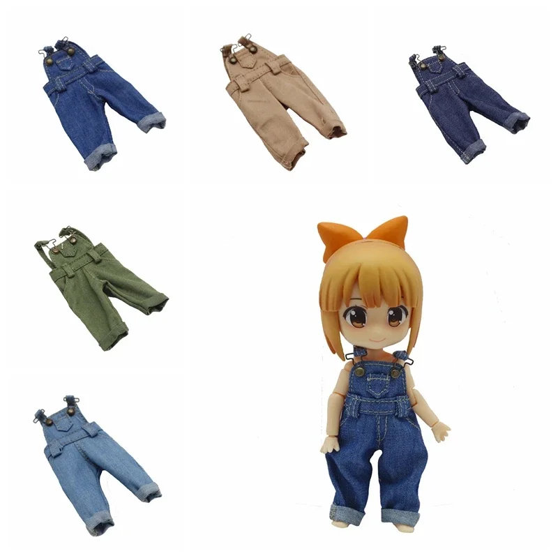 1PCS Fashion Doll's Denim Overall Bib Pants for OB 11 Molly doll 1/8 1/12 BJD Doll Clothes Accessories mini dresses frayed hem zipper pocket denim overall mini dress in blue size l m s xl