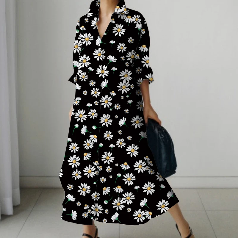 Casual Long Oversized Loose Long Sleeve Shirt Dresses Women's Elegant Repeatable V Neck Holiday Dresses 2023 Autumn - Image 3