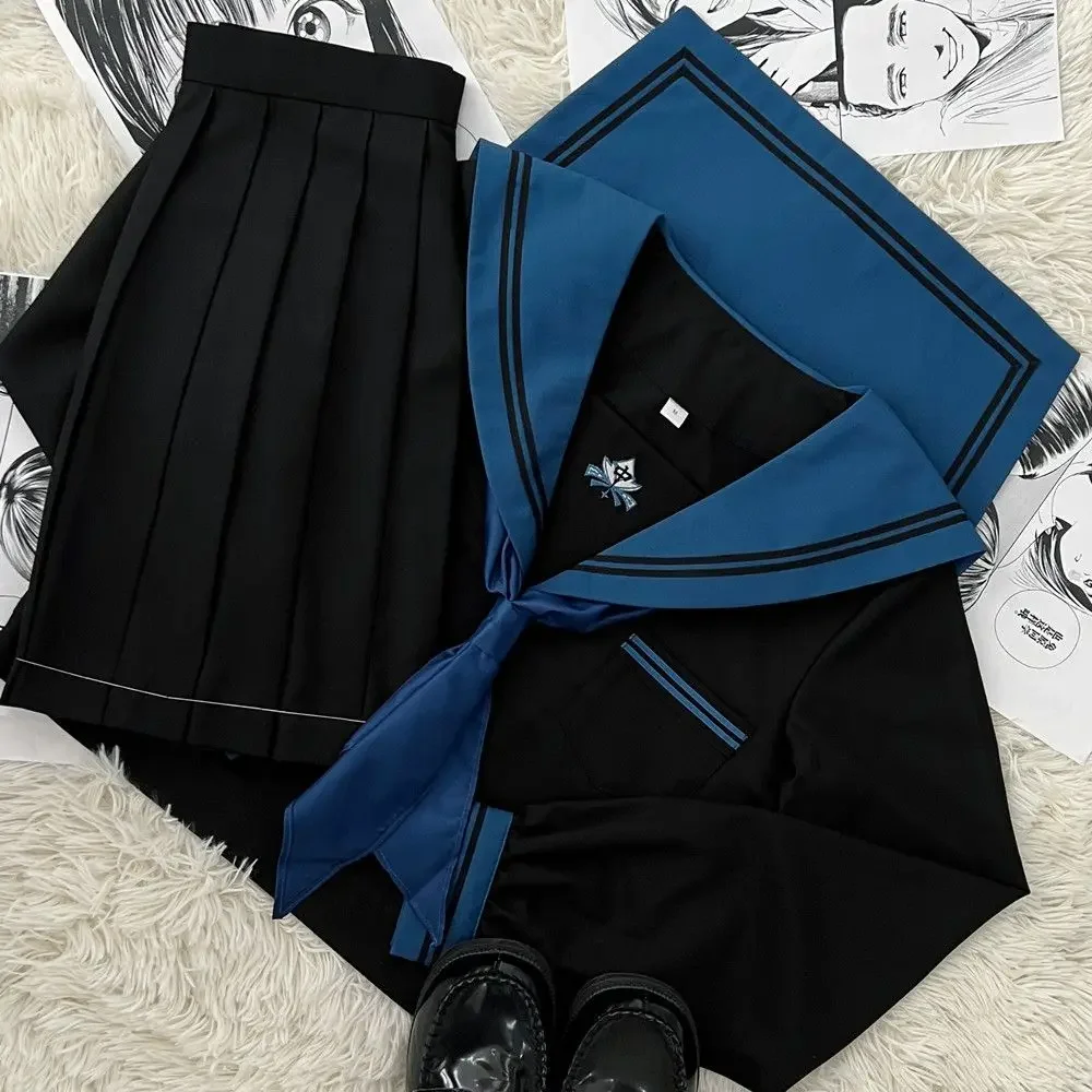 Japanese School Girl JK Uniform Skirts Suit Women Girl Bow Sailor Blouses Pleated Short Skirt Sailor Uniform JK Navy Costumes