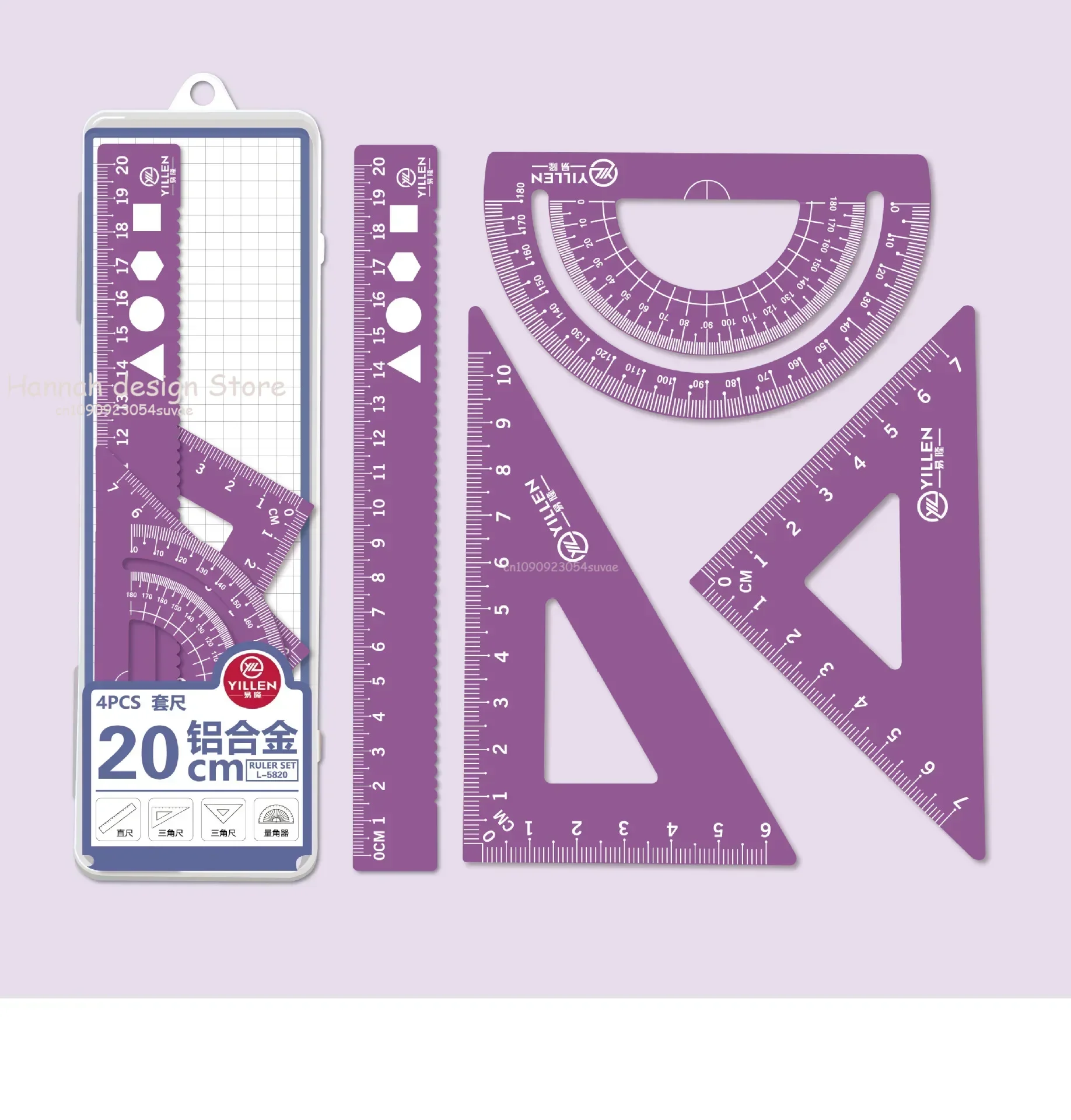 Aluminium Ruler Set Metal/Plastic/Soft Geometry Maths Drawing Compass Stationery Rulers Mathematical 4Pcs/Set School