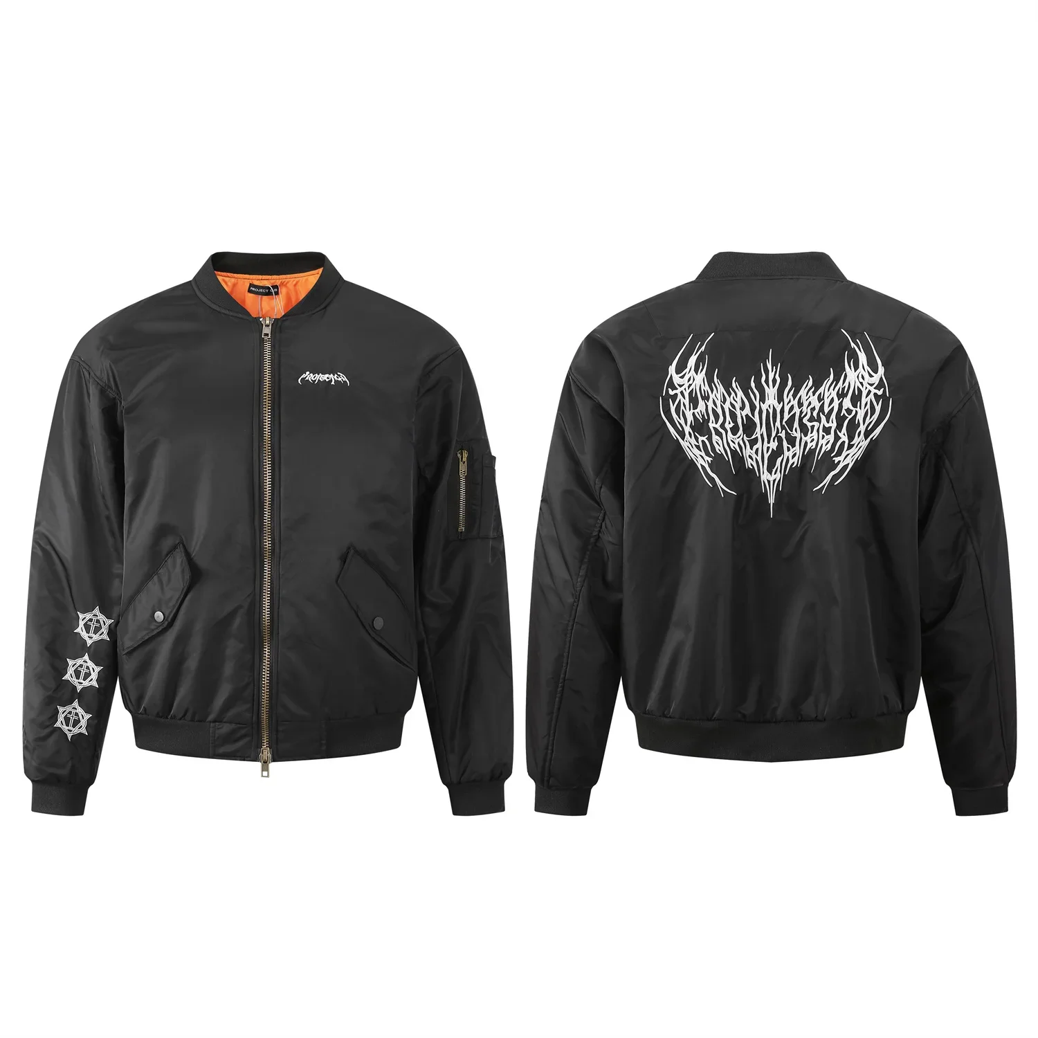 

Street Fashion GRAILZ PROJECT G/R High-Street Sanskrit Embroidered Winter Coat Bomber Baseball Cotton Jacket For Men