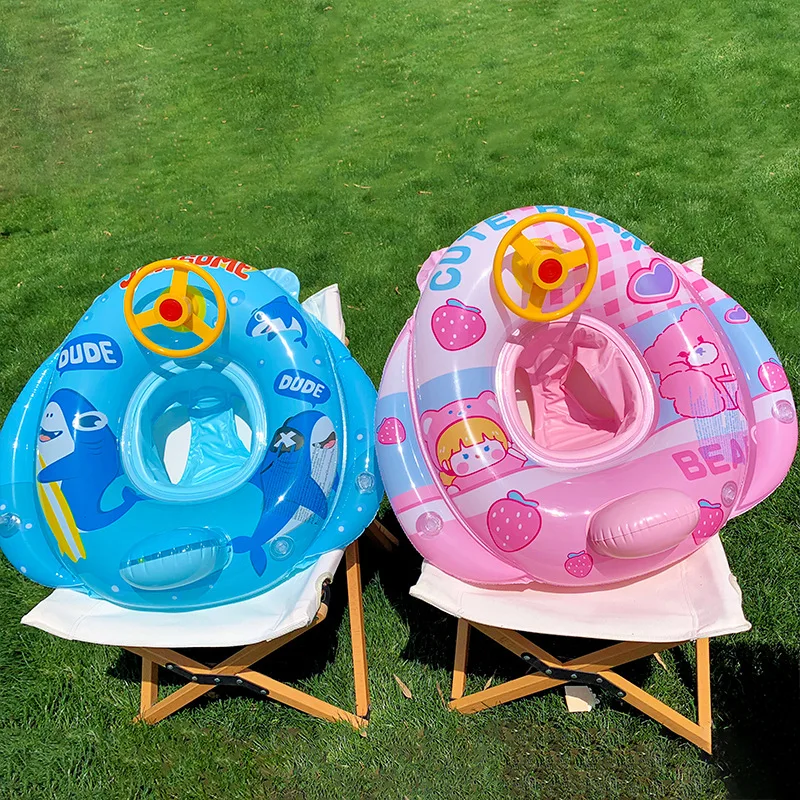 New Cute Bear Baby Swimming Ring Safety Swim Seat with Steering Wheel Cartoon Baby Seat Floating Ring Beach Party Toy