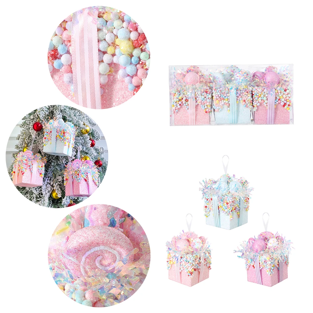 thumbnail image 1 of 3 piezas/caja de decoración navideña, macarrones, cupcakes, pastel, caja de regalo navideña, adornos para árbol de Navidad, caja colgante, decoración de Año Nuevo de Noel, 1 of 5
