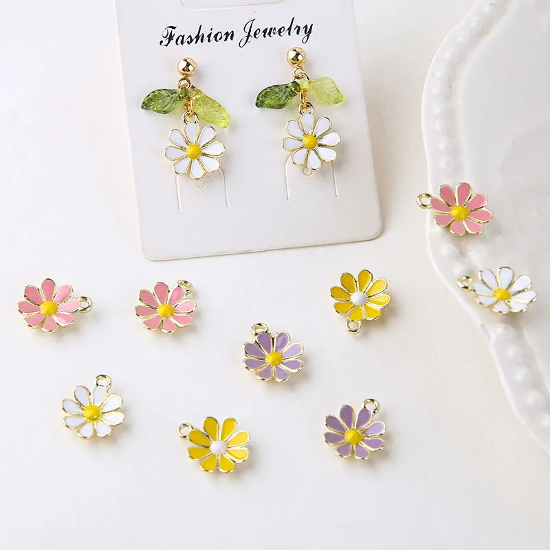 

10pcs 10*13mm Zinc Alloy Enamel Daisy Sunflower Small Flower Charms Pendant DIY Handmade Jewelry Earring Keychain Accessories