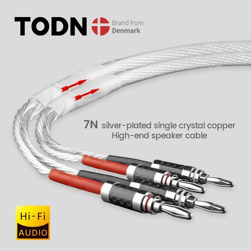 TODN One Pair HIFI Silverplated Speaker Cable Highend 7N OCC Speaker