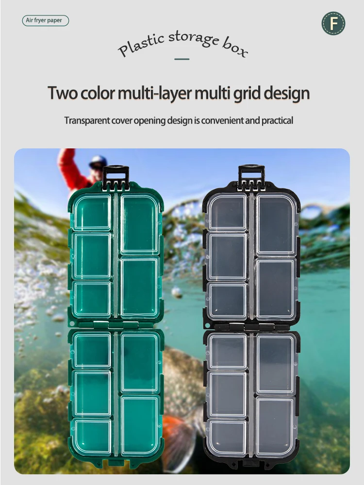 Description Picture 3 of itemFishing Tackle Box 10 Compartment Lure Hook Storage Case Double Sided Fishing Tool Organizer Multifunctional Bait Container