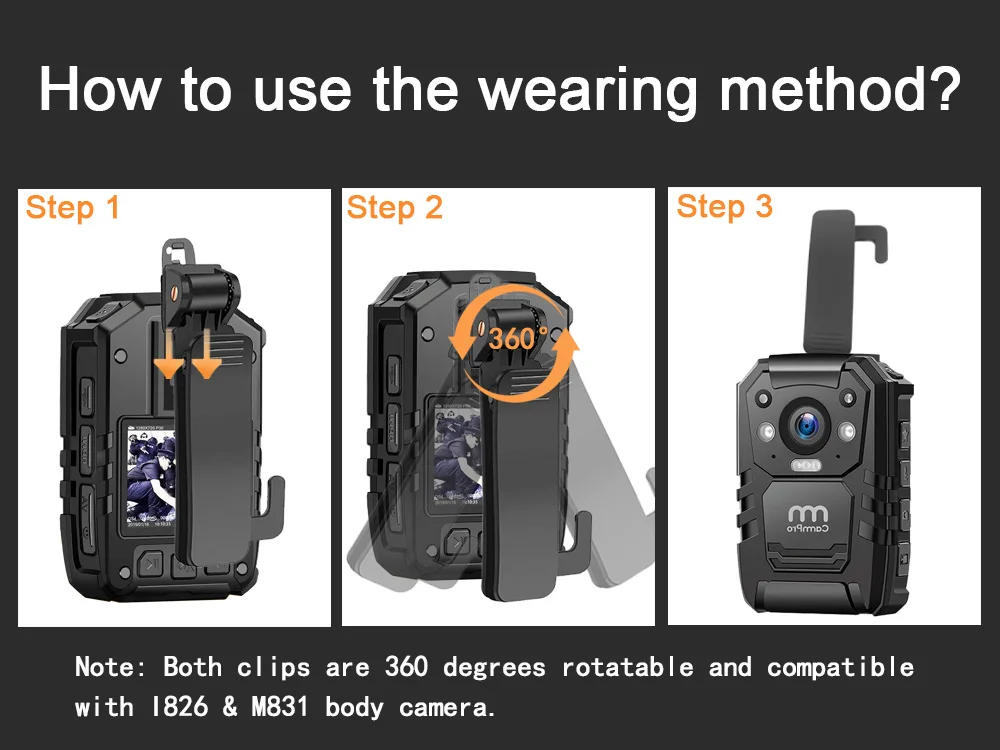 S6a7b6ff8e3294439a5bedd93ad125ffeO Metal Pocket Clip Mount for CammPro Body Worn Camera Police Shoulder Clip I826 and M831 - 2 in 1 Pack Mallzona