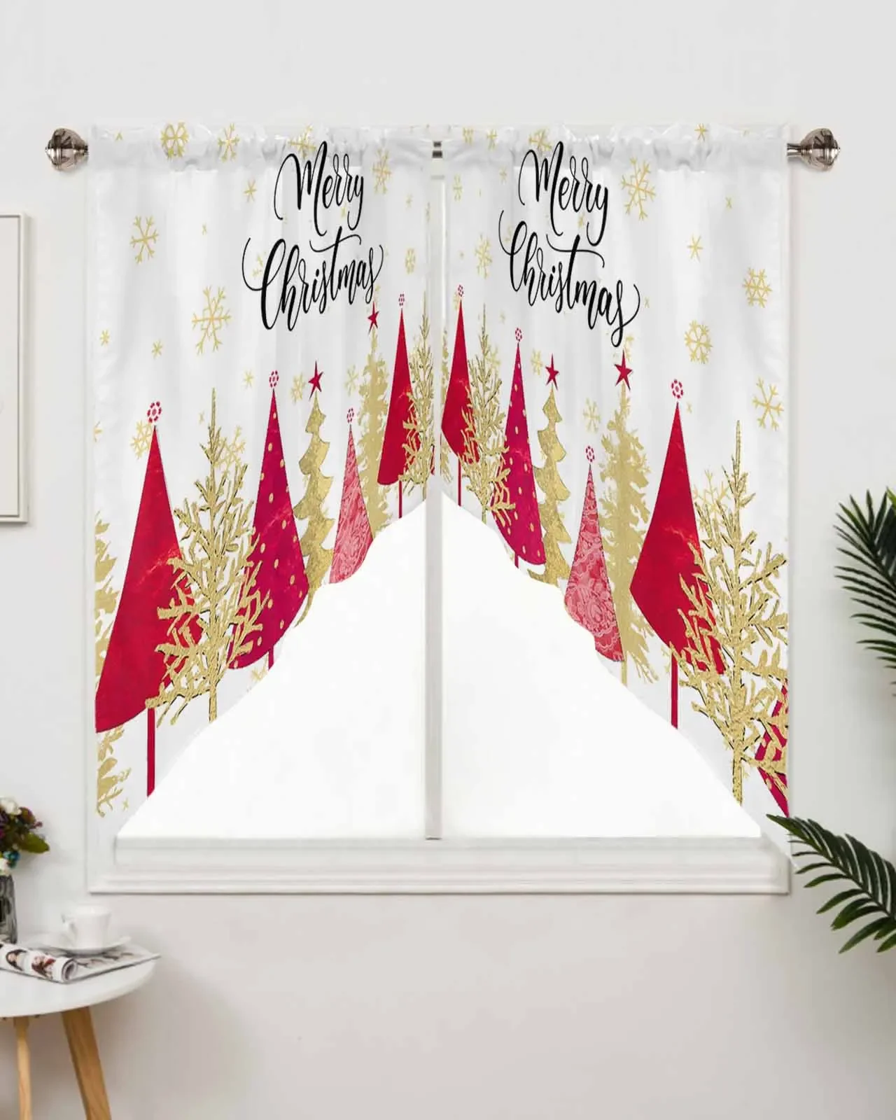 

Christmas Red Christmas Tree Short Living Room Curtain Kitchen Door Partition Home Decor Resturant Entrance Drapes