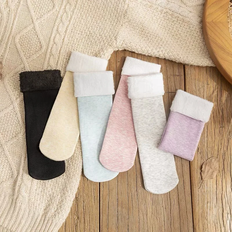 Thermal Socks Winter Women Thicken Thermal Wool Cashmere Snow Socks  Seamless Soft Solid Velvet Boots Floor Sleep Sock for Unisex