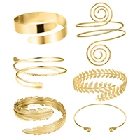FTCY 6 Pieces Upper Arm Bracelet for Women Silver Gold Color Bracelet Bangle Set Adjustable Armband 1