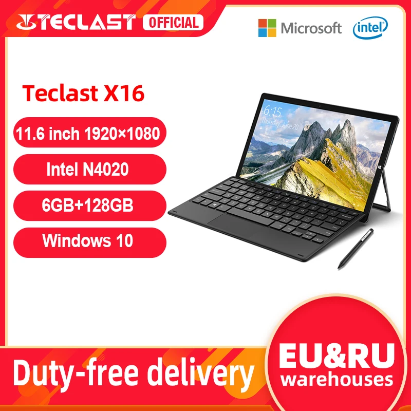Teclast X16 11.6 inch 2 in 1 Tablet 1920×1080 Windows 10 6GB RAM 128GB SSD Dual Core Tablets PC Intel Gemini Lake N4020 USB3.0