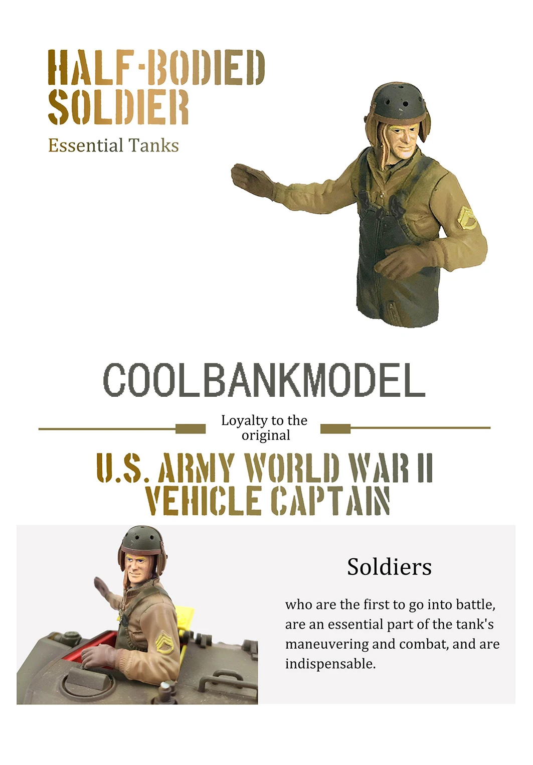 COOLBANK 1/16 WWII U.S.A. Vehicle Captain 1938 HLC-0003 Army Soldier Military themes Model figure soldier( For US. Stuart M5A1 ) 3