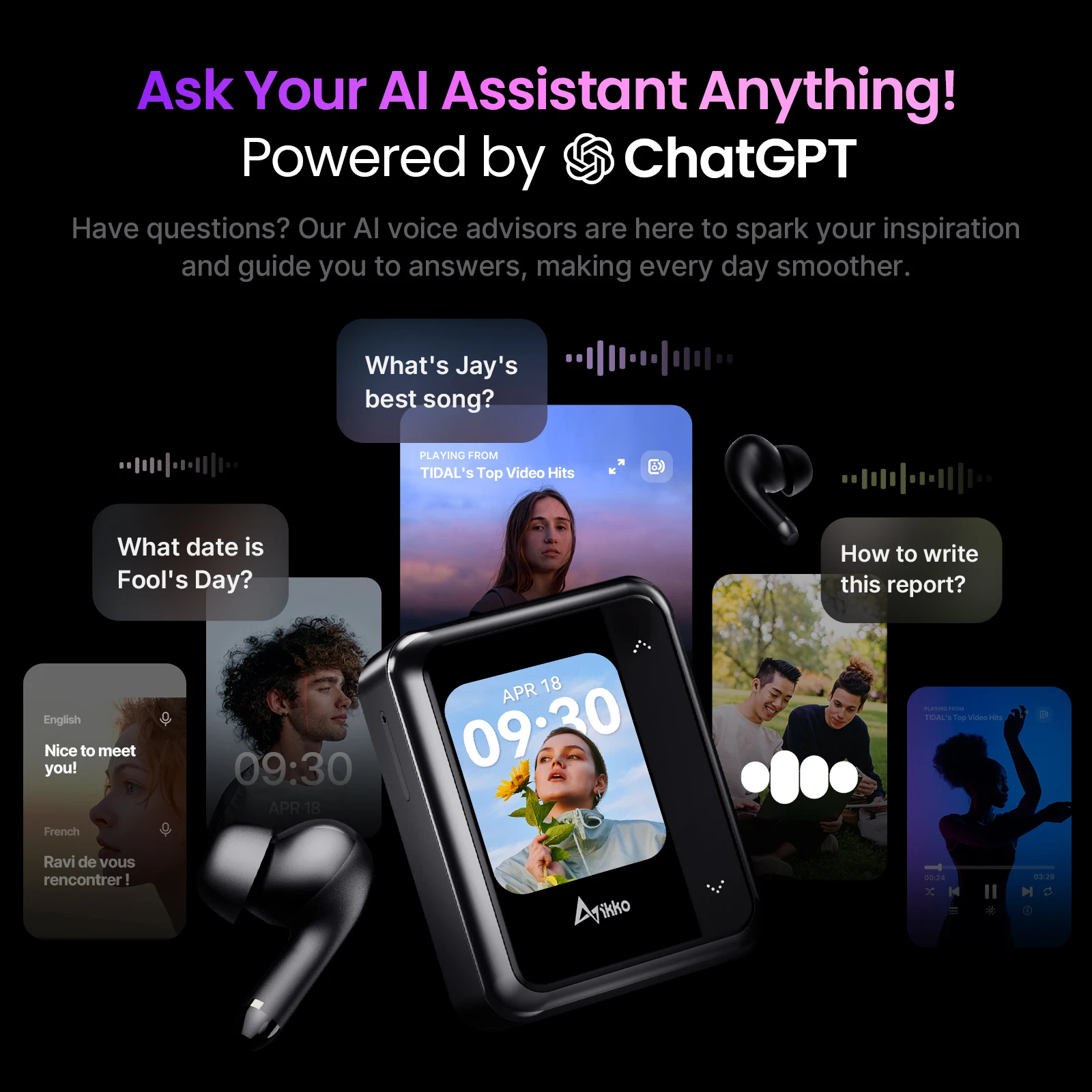 Ikko-スマートシステムとタッチスクリーンを備えたワイヤレスBluetooth