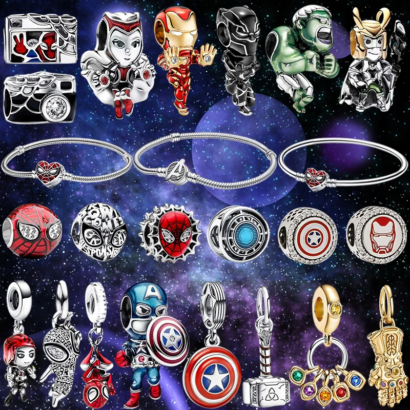 

Fit Pandora Avengers Charms Bracelet Girl Superhero Spider-Man Beads DIY Jewelry For Women Marvel Captain America Mjolnir Dangle