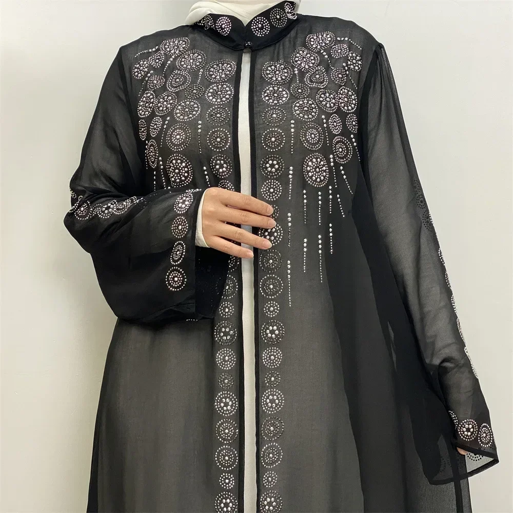 2024 New Abaya Dubai Luxury Chiffon Kimono Ramadan Eid Cardigan Muslim Turkey Islam Clothing Abayas for Women Caftan Kaftan Robe
