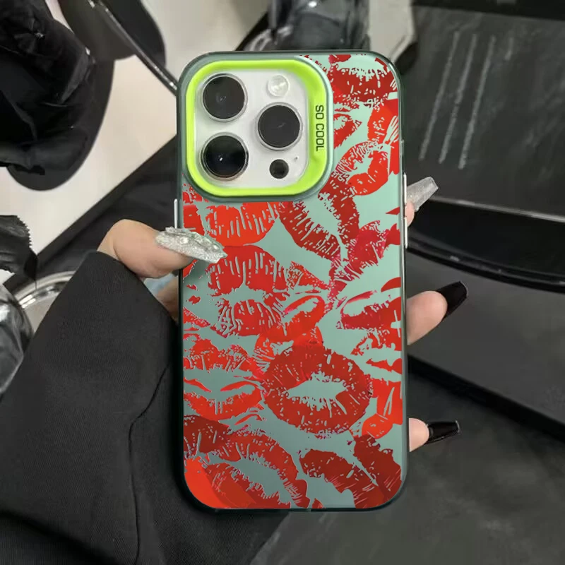 thumbnail image 1 of Funda de teléfono con IMD de plata galvanizada con labios rojos y chica sexy para iPhone 15, 16 Pro Max, 14, 13, 12, 11, XR, XS, 7, 8 Plus, carcasa trasera a prueba de golpes, 1 of 5