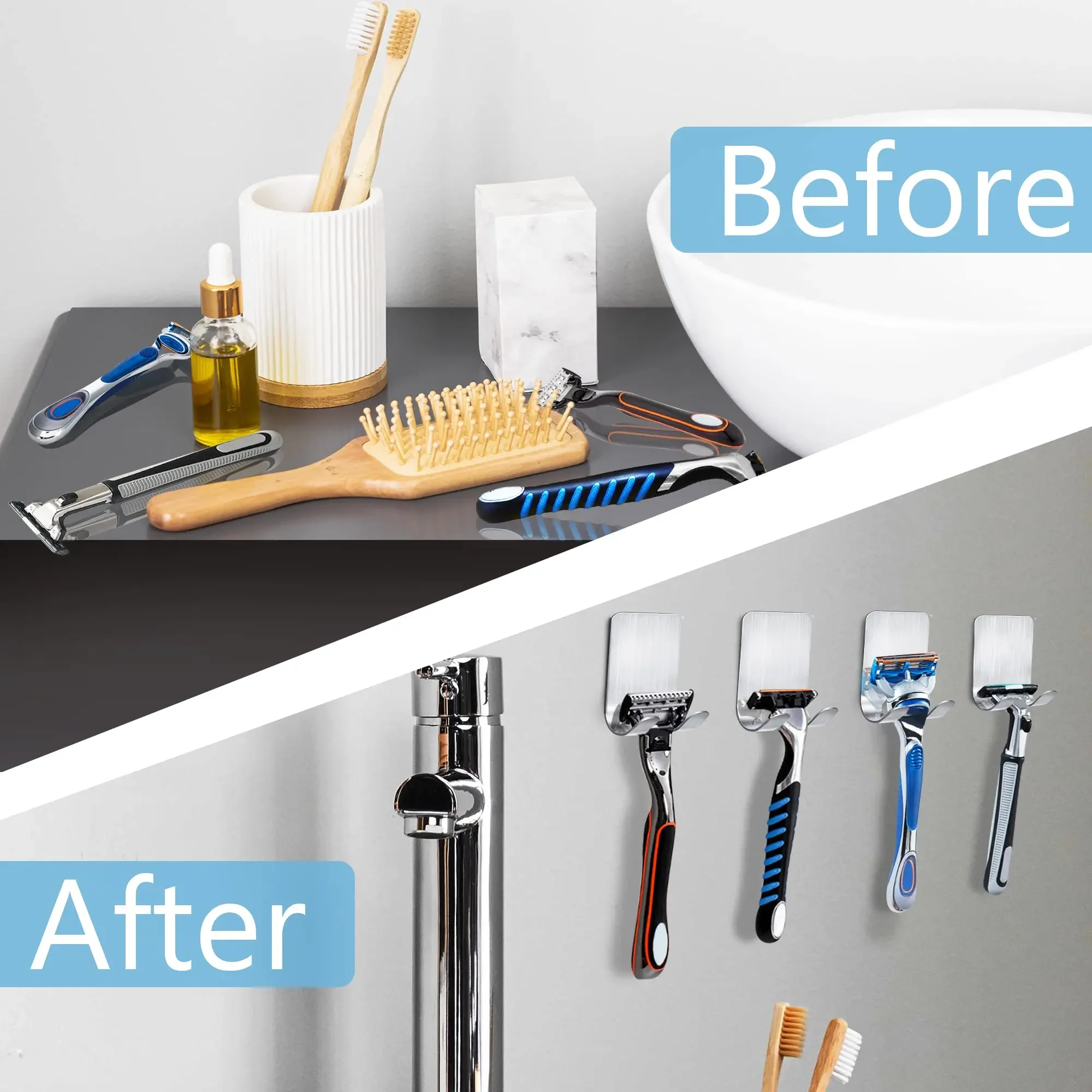 Bathroom Space Stainless ABS Razor Holder Storage Hook Wall Men Shaving Shaver Shelf Punch Free Accessories Organization