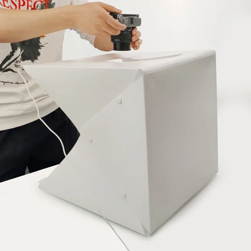 2LED Folding Lightbox 40*40 Portable Photography Photo Studio Softbox Adjustable Brightness Light Box for DSLR Camera Background