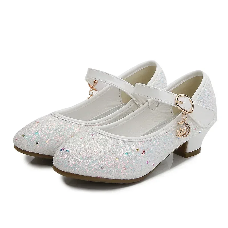 Kids High Heels Girls Purple High Heels For Kids Princess Leather Shoe Footwear Children's Party Wedding Shoes Round Toe 1-3CM