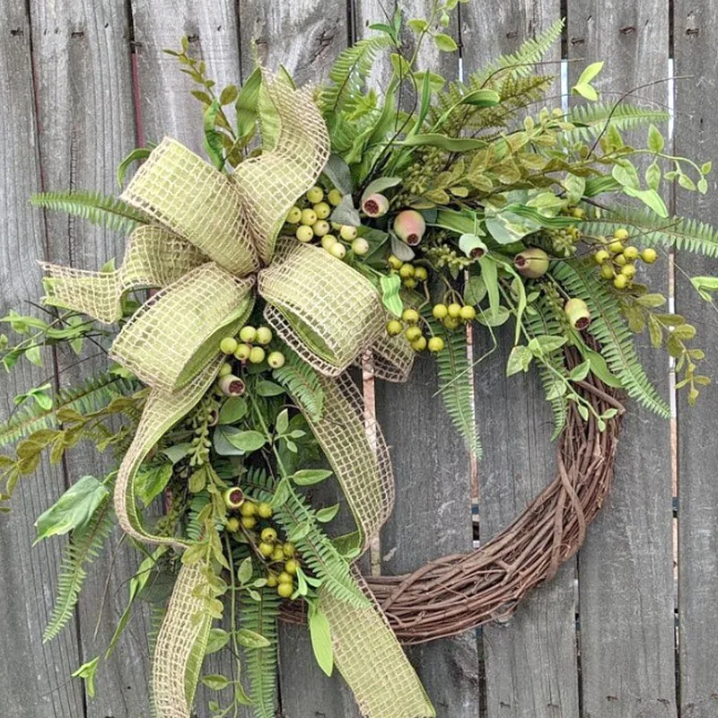 Ghirlanda Di Benvenuto Per Porta Con Eucalipto Verde E Cartello | Decorazione Artificiale 43,2 Cm Per Esterno/ Interno, Con Gancio E Biadesivo - 2