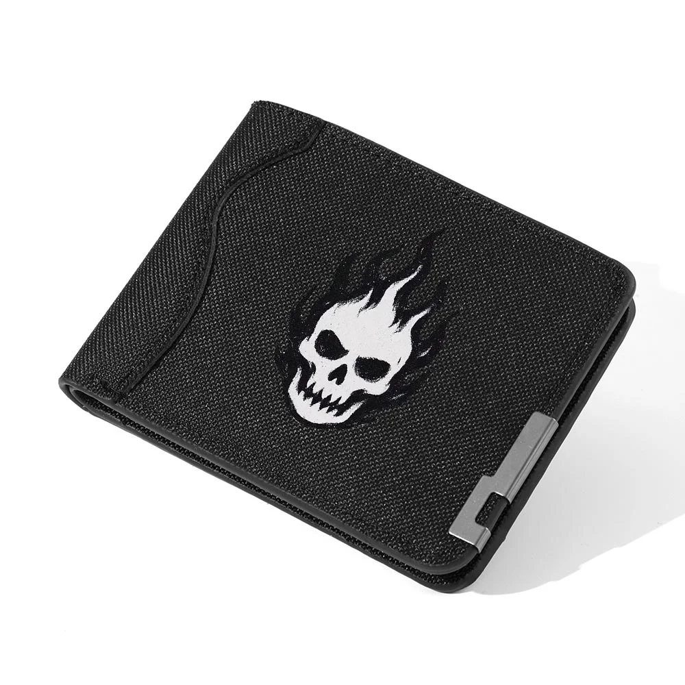 Lässige Canvas-Geldbörse für Herren, schrulliges Totenkopf-Design, Münzgeldbörse, Studenten-Kreditkartenetui – Detail 8
