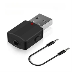 Dual - Function USB Bluetooth 5.0 Adapter with 3.5mm AUX Jack - Bluetooth v5.0 (Black)