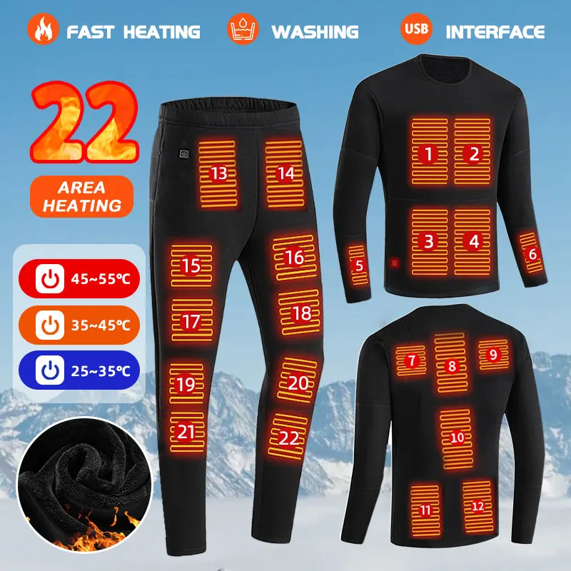 22ZonesHeatedUnderwearSetMenWomenWinterHeatedSuitSet