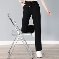 High-Waisted Slimming Straight Leg Sweatpants For Women Ice Silk Casual Sports Pants Versatile Loose Fit Crotch Style - Image 3