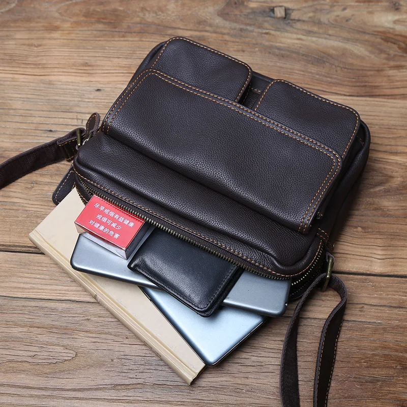 Retro Handmade Leather Men's Shoulder Bag First Layer Cowhide Crossbody Messenger Bag Casual Trend Men Bag 8 Inch Ipad Bag NZPJ