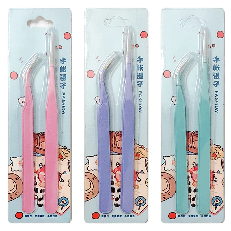 

2PC Anti-Static Stainless Steel Tweezers Set Precision Maintenance Industrial Repair Curved Home Working Model Making Hand Tool