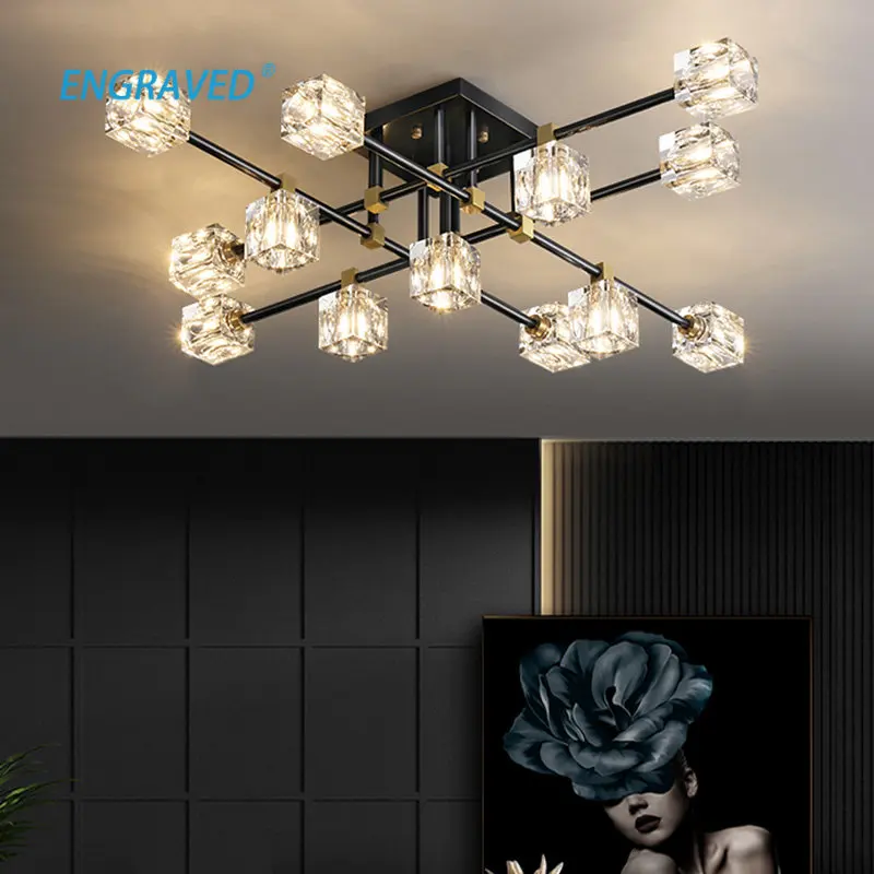 

ENGRAVED Creative Pure Copper Crystal Ceiling Light Home Living Room Bedroom Dining Room modern led Ceiling Pendant Lamp