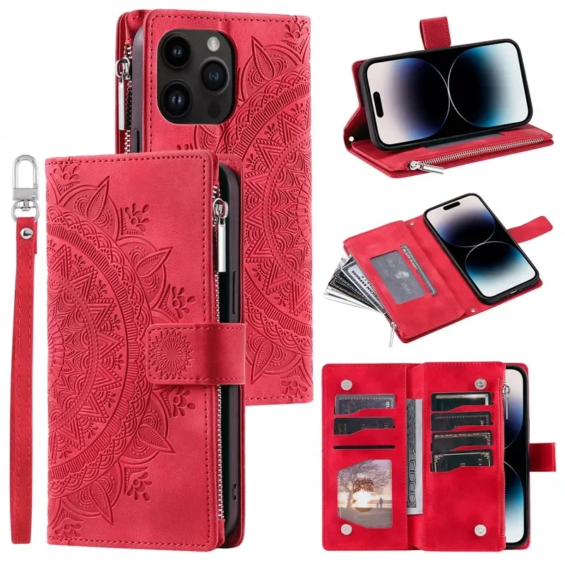 Luxurious Crossbody Leather Flip Case with Lanyard and Zipper Wallet Card Holder