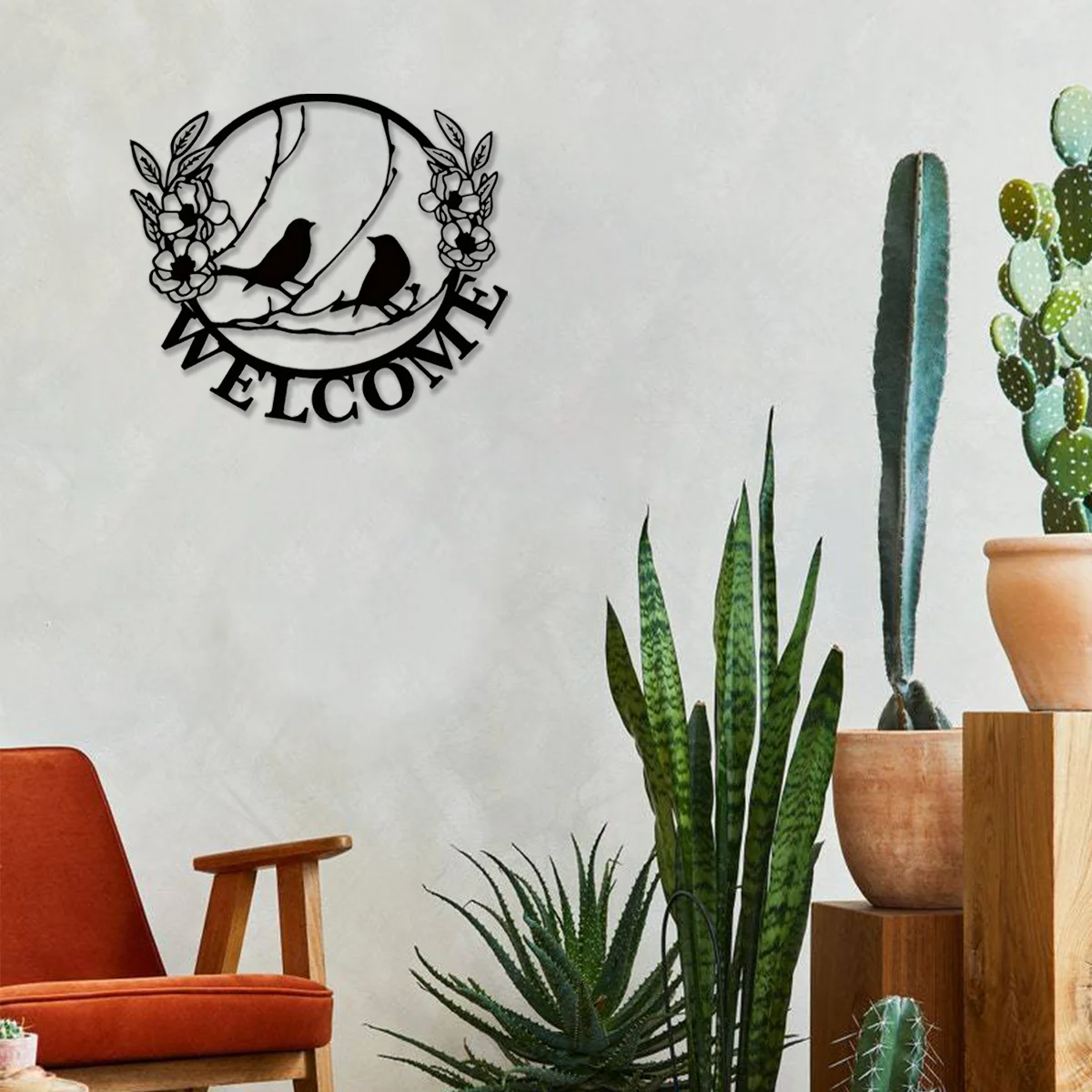 

s Metal Wall Art Housewarming Gift Wall Mounted Decor Metal Home Decoration Welcome Sign Floral Decorative Wall Hanging Outdoor