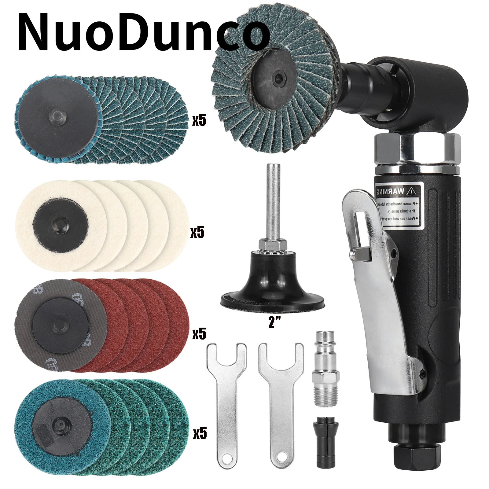 NunDunco 90 Degree Air Die Grinder Mini Air Grinder 2Inch Roll Lock Sanding Discs for Deburring Rust Removal Metal Grinding