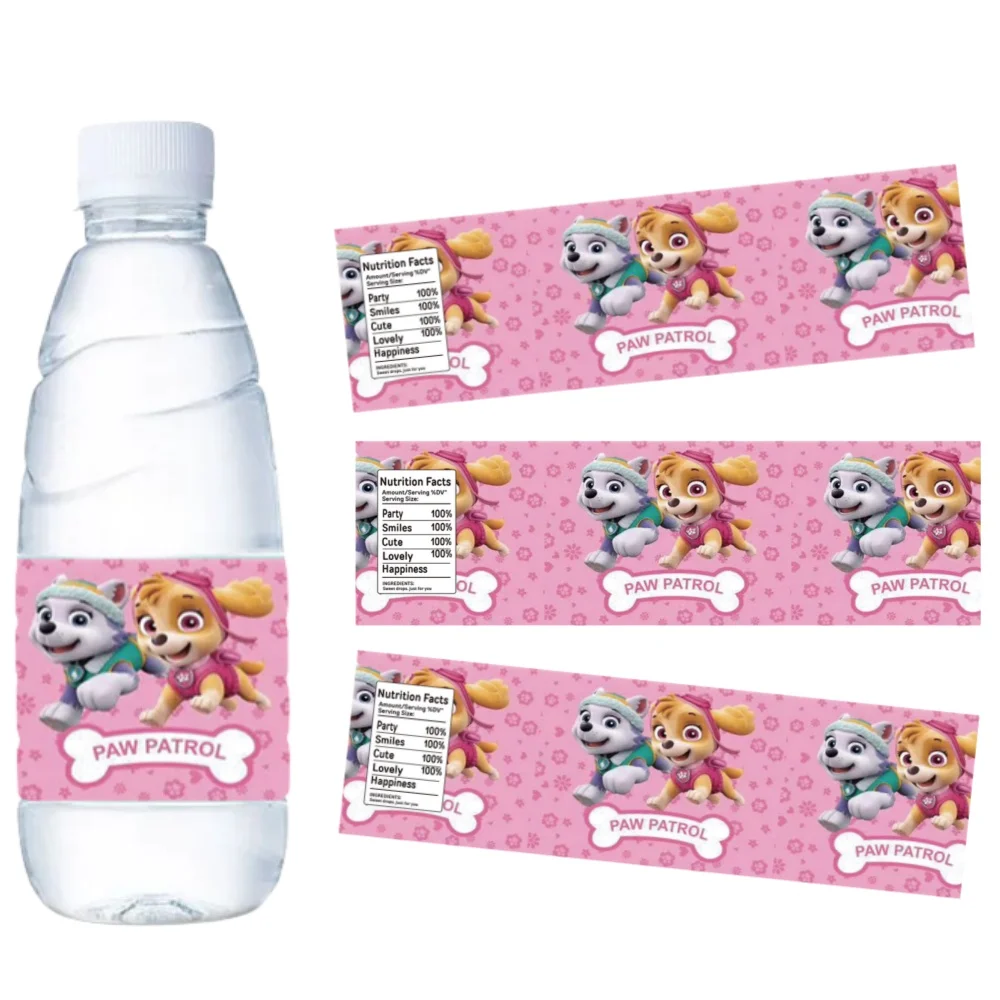 Paw Patrol Water Skye Bottle Stickers Label Pink Cartoon Anime Birthday Party Bottle Wraps Baby Shower Kids Girls Party Favor