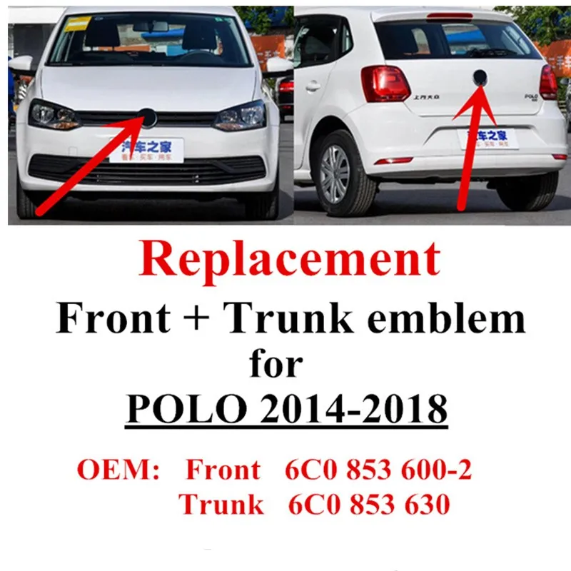 

2 шт., передние и задние эмблемы для POLO 2014, 2015, 2016, 2017, 2018